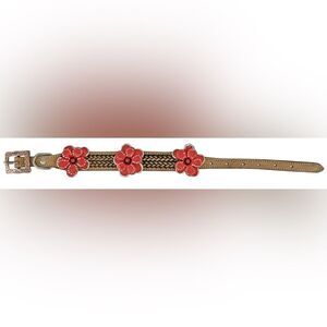 Showman Couture Genuine leather dog collar with red 3D flower accent